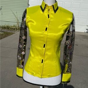 Yellow Taffeta Blouse with Embroidered/Sheer Sleeves